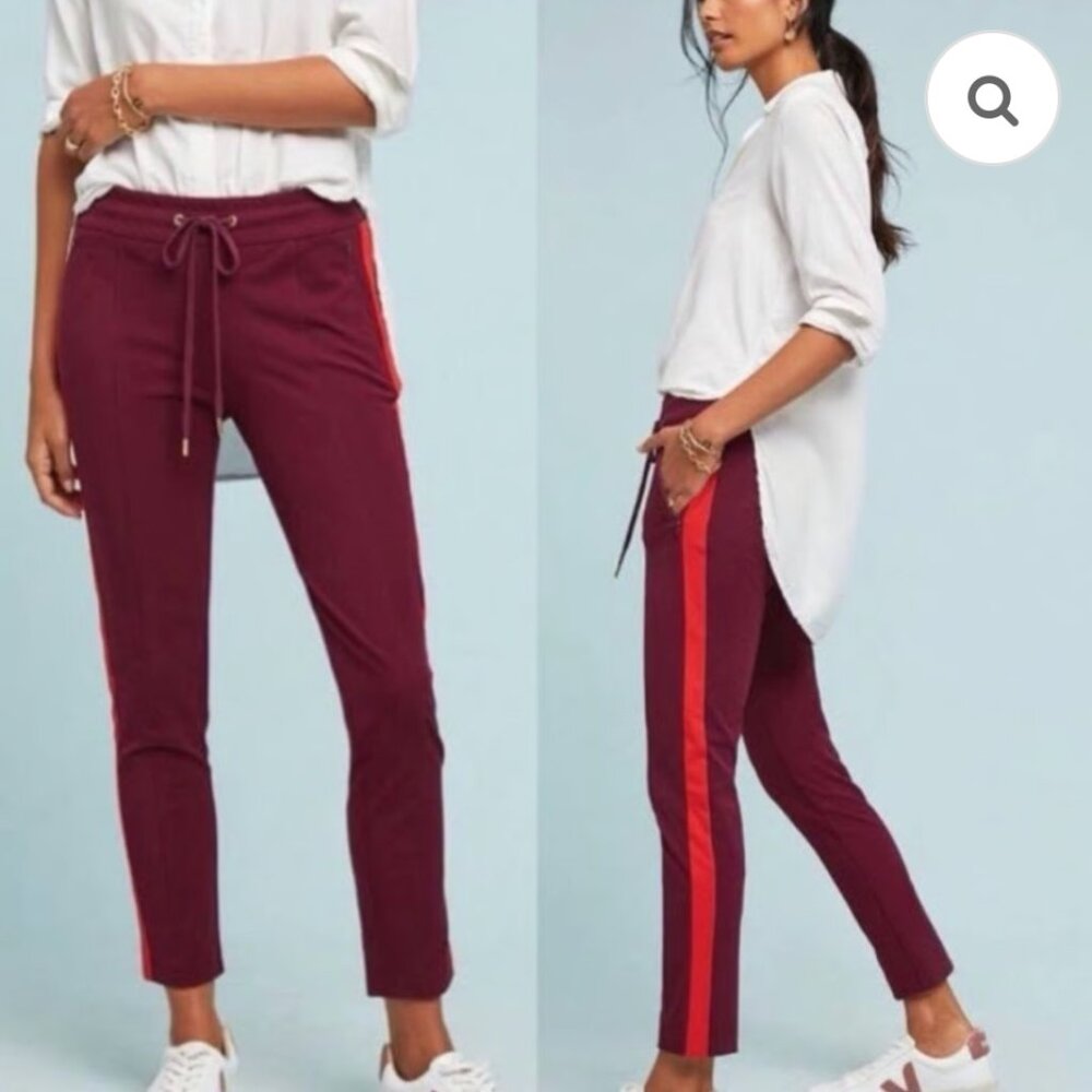 ANTHROPOLGIE The Essential Slim Black Striped Belted Trouser Pants